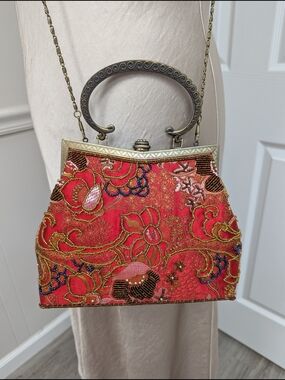Vice Versa Too Red Embroidered Beaded Handbag - Vintage-Inspired